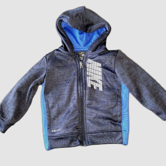 Nike Dri Fit Navy Zip Up Hooded Jacket 24 Months - Picture 1 of 7